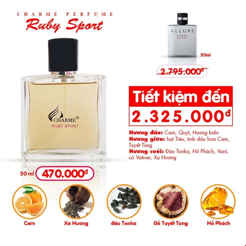 Thành phần tạo nên Charme Ruby Sport hòa quyện một cách độc đáo sẽ không khiến bạn thất vọng