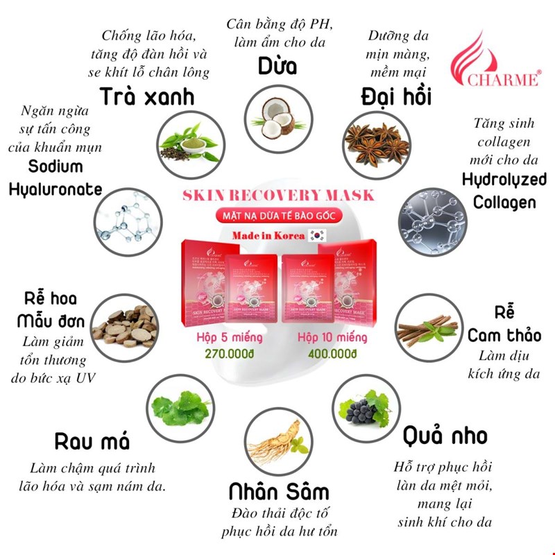 Charme Skin Recovery Mask - Mặt nạ dừa tế bào gốc