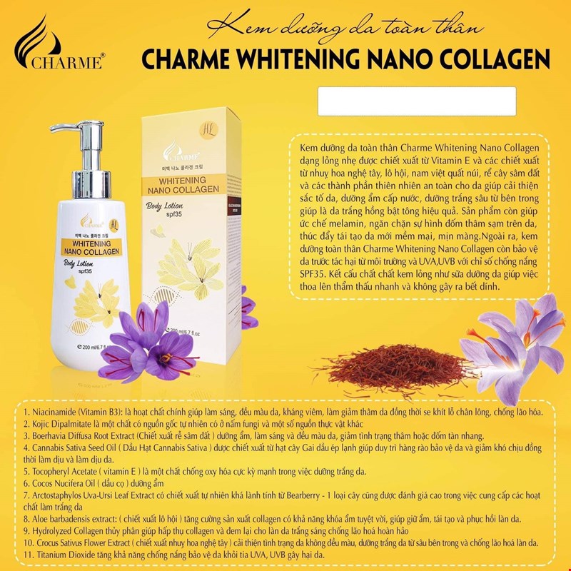 Kem dưỡng da toàn thân Charme Whitening Nano Collagen